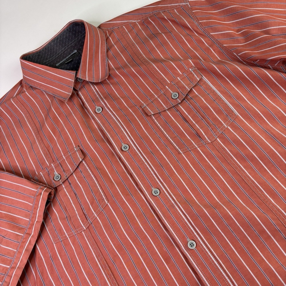 Johnston & Murphy Men XXL Orange Stripe Button Down Short Sleeve‎ Shirt Pocket